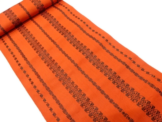 JAPANESE KIMONO / ANTIQUE BOLT FOR HASSUN OBI / WOVEN STRIPE & ABSTRACT